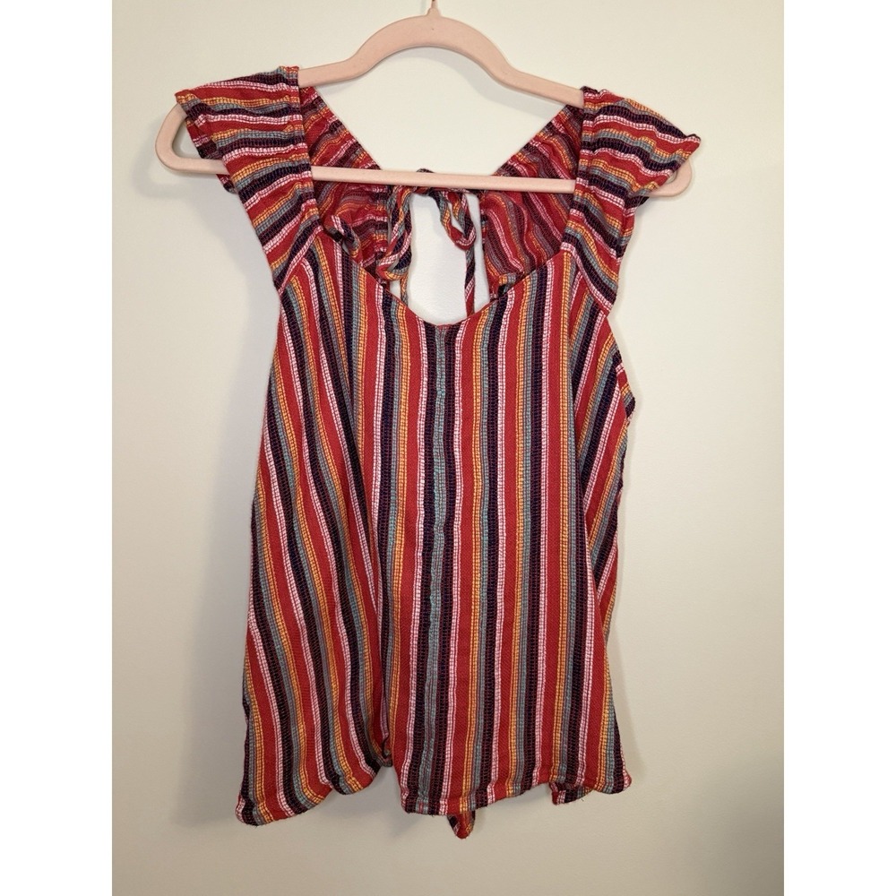 Liverpool Los Angeles Multi-Stripe Flutter Sleeve Top Sz Large